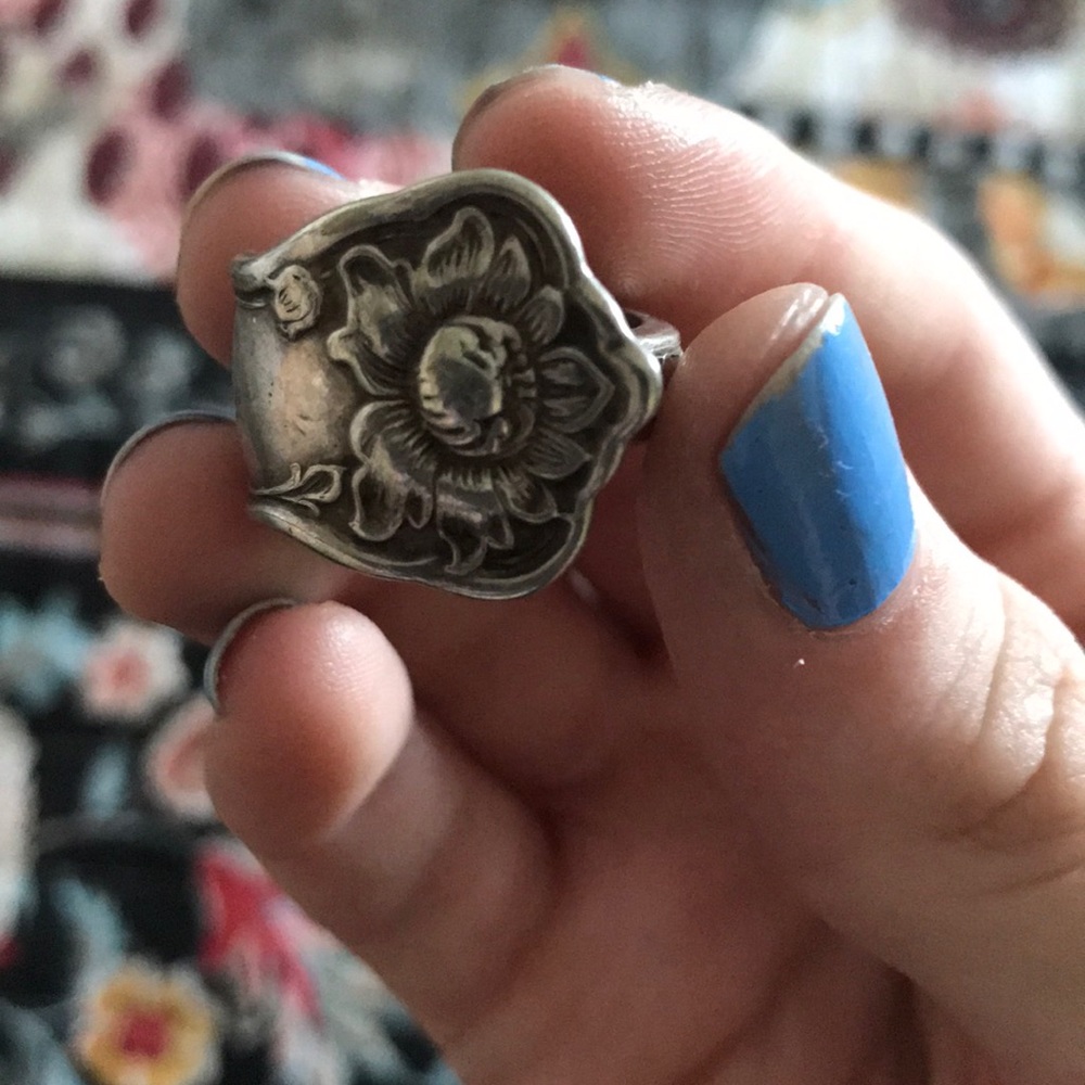 Sterling silver flower spoon ring.